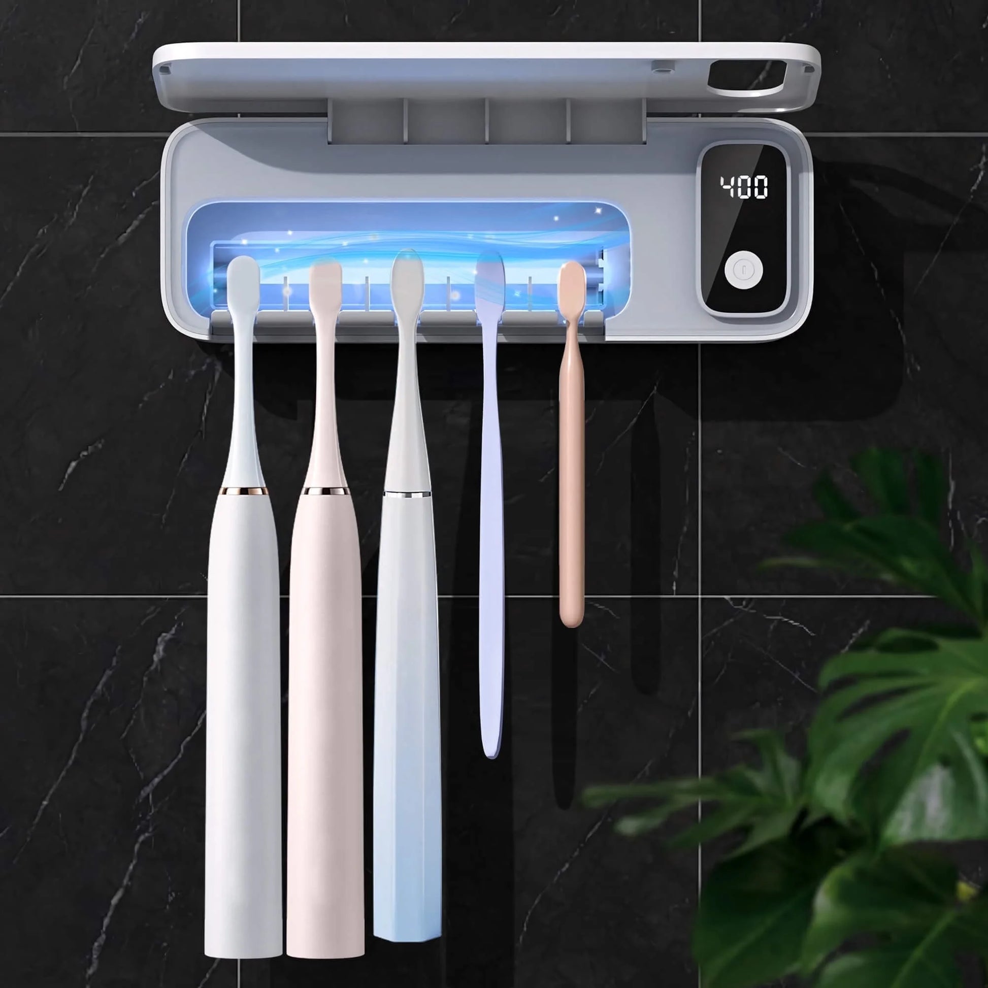 Toothbrush Holders for Bathrooms, UV Toothbrush Sanitizer Wall Mounted with Toothpaste Dispenser, Large Capacity Tray, Tooth Brushing Holder & Bathroom Accessories